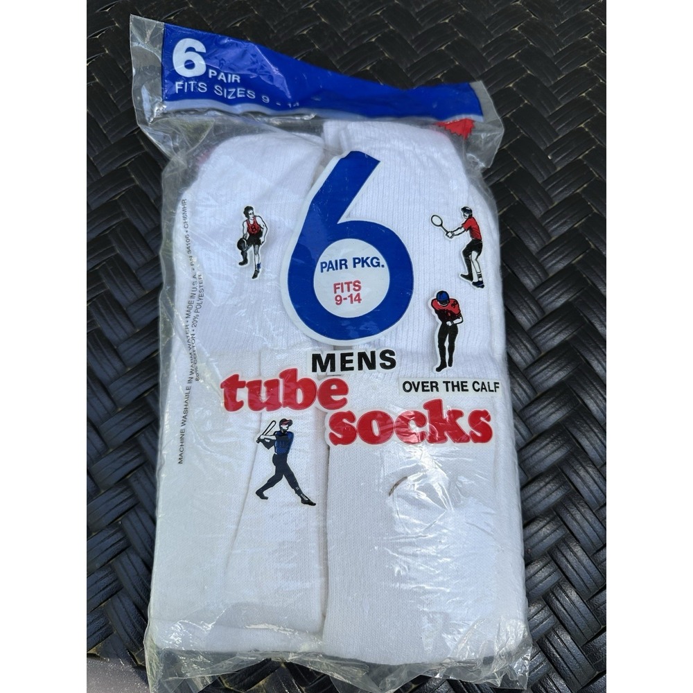 Vintage Men's Over Calf Tube Socks White 9-14 USA deadstock - Picture 1 of 2